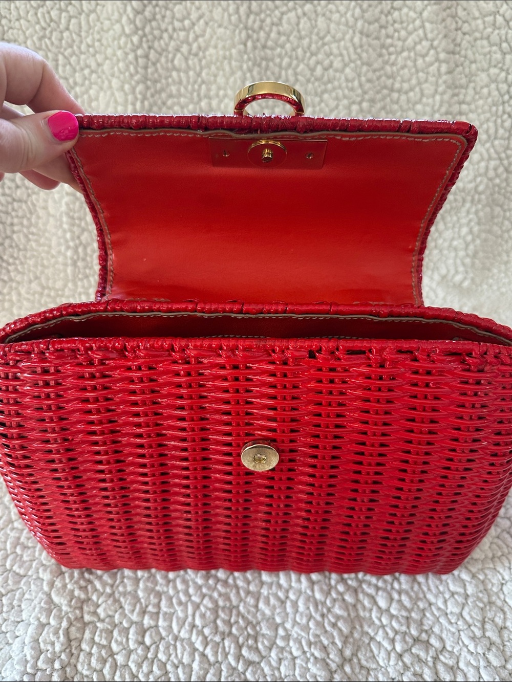 Salvatore Ferragamo Gancini Red Woven Rattan Basket Top-Handle Satchel with CoA - Picture 13 of 16